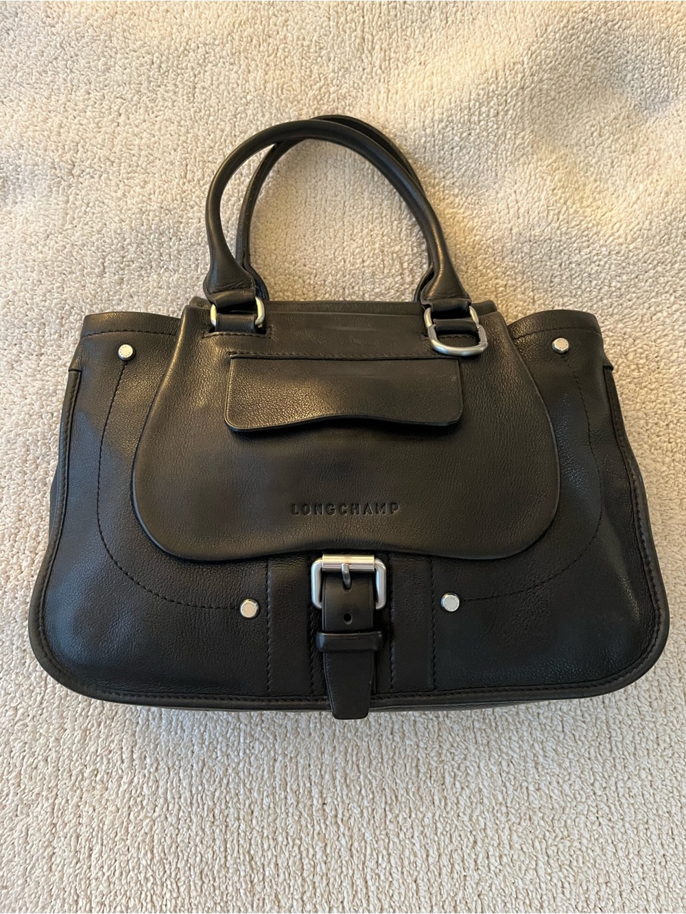Longchamp Balzane Black Leather Satchel Handbag